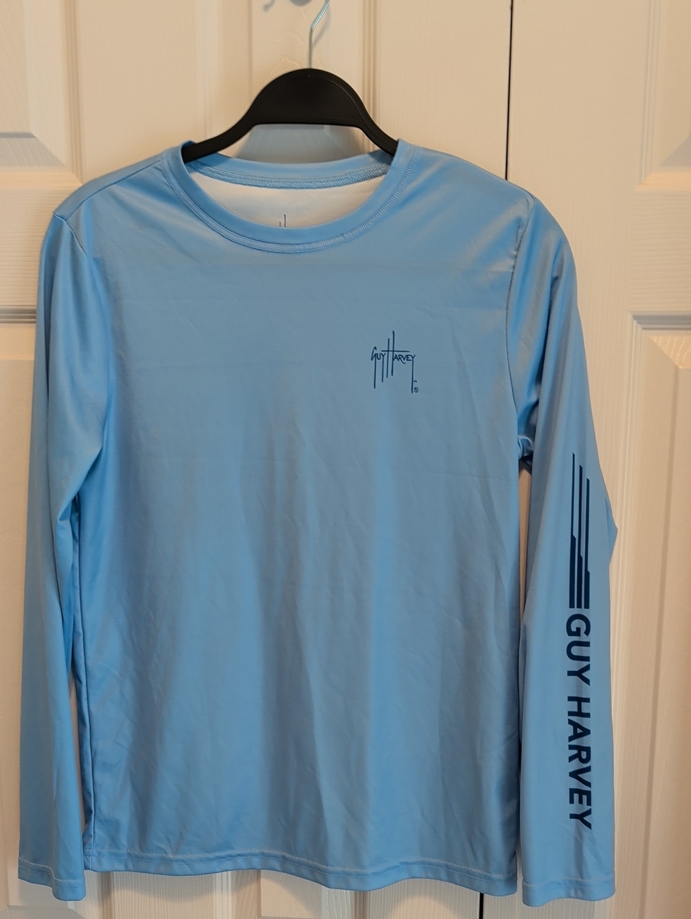 Guy Harvey Light Blue Long Sleeve Performance Tee with Sleeve Logo